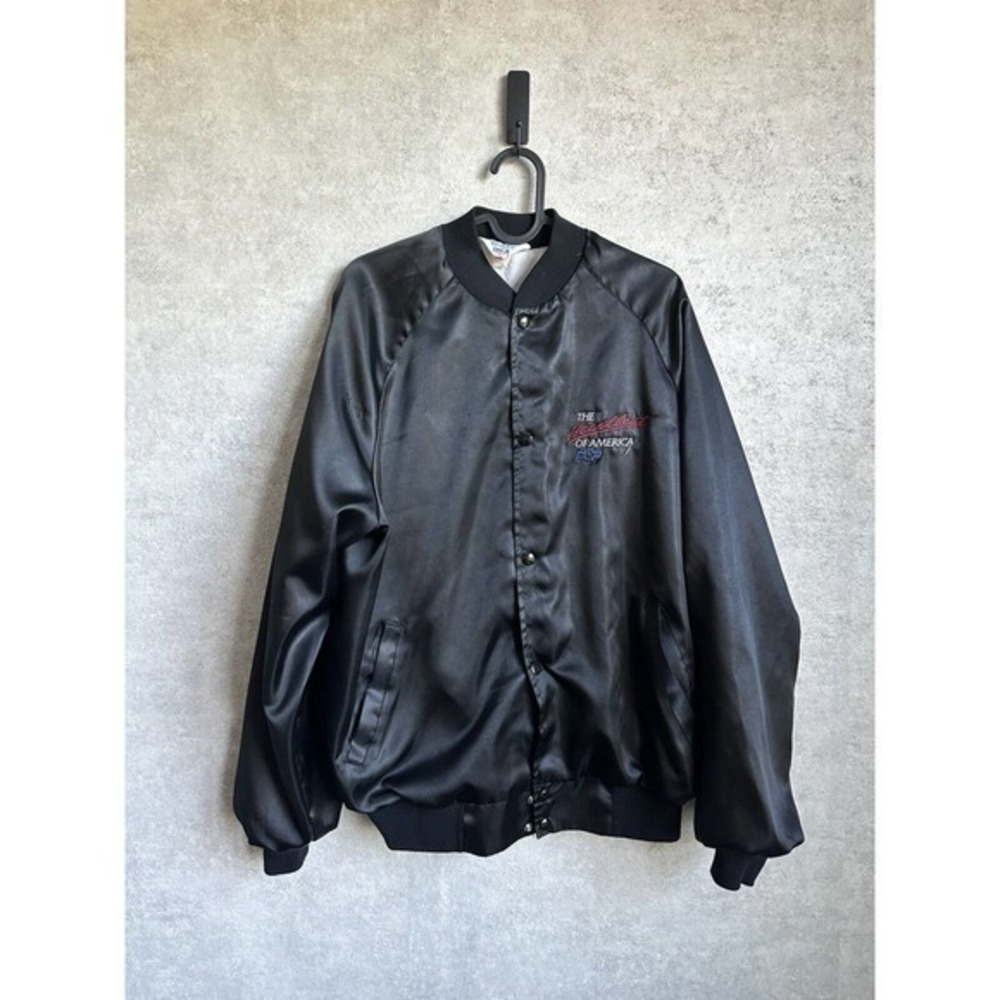 Vintage Chevy Heartbeat Of America‎ Black Satin Distressed Bomber Jacket XL